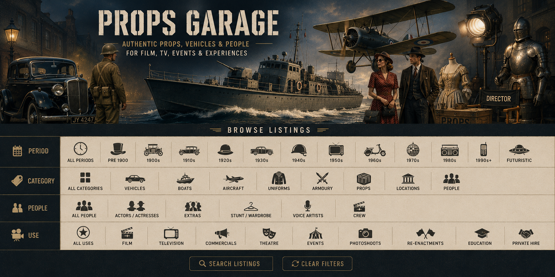 Props Garage browse listings filters